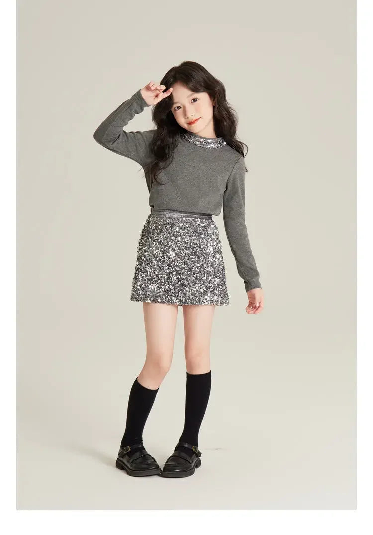Kids Girls Clothes Girls Fall Boutique Sets Top  Sequined  Elementary Student Clothes Skirts Princess 2025  Elegant Suits 3-8 T