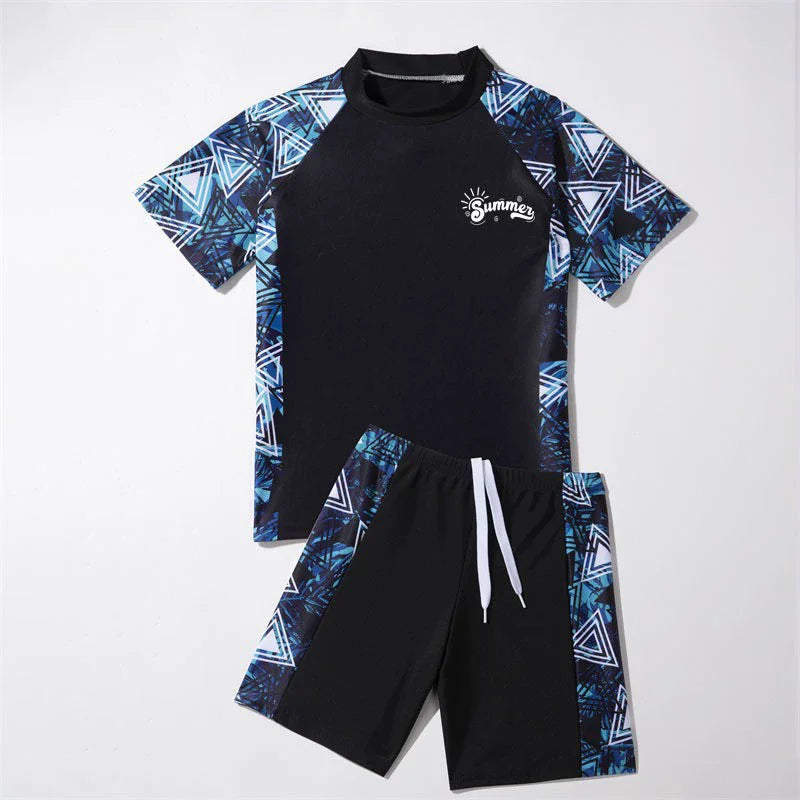 Boys Girls Swimsuit Sets Kids Short Sleeve T-Shirt Shorts Swimwear 2Pcs Children's Split Surfing Quick Drying Swimming Clothes
