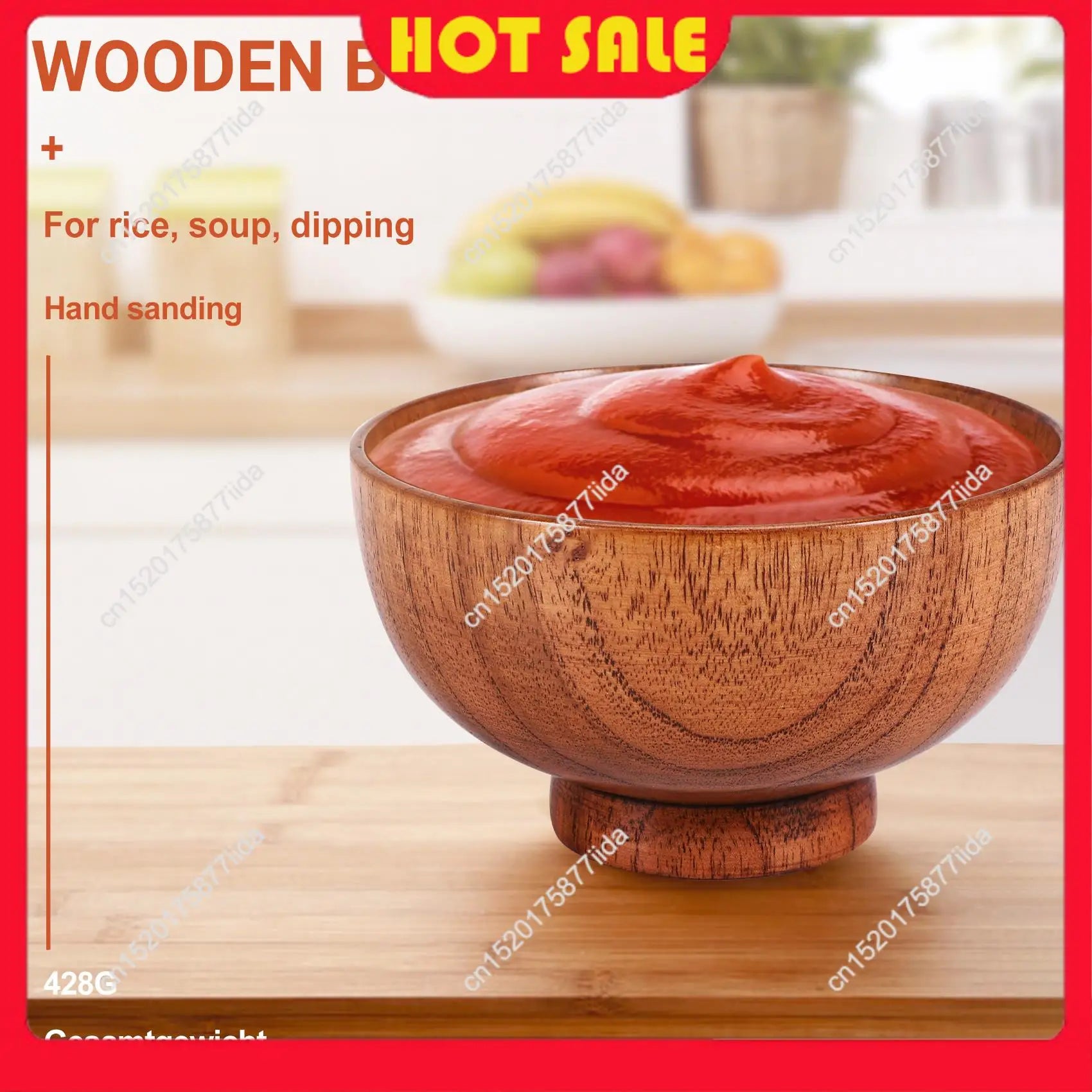 Hot Deal-Jujube Japanese-Style Wooden Bowl Wooden Rice Bowl Noodle Bowl Solid Wood Bowl, Diameter 4.5 Inches By 2-5 / 8 Inches,