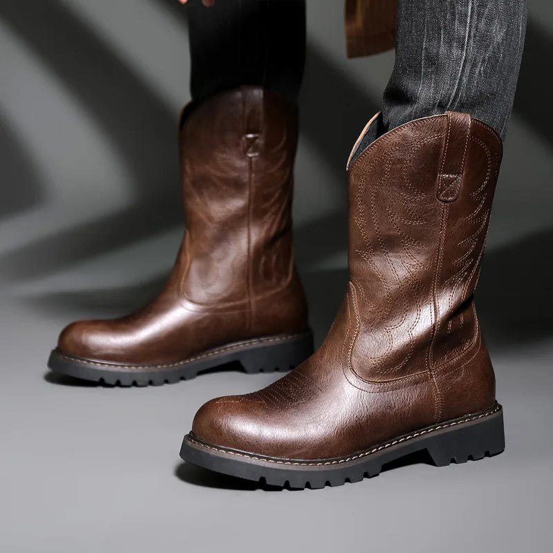 Fashion Mens Cowboy Boots New Embroidery Vintage Knight Boots Winter Men's Snow Boots Motorcycle Boot Men Shoes Zapatos De Mujer