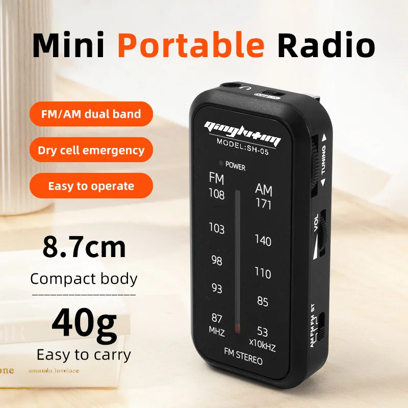 FM/AM portable mini radio, can listen to a variety of radio stations, 3.5 headphone jack, built-in speaker, loud sound, home ful