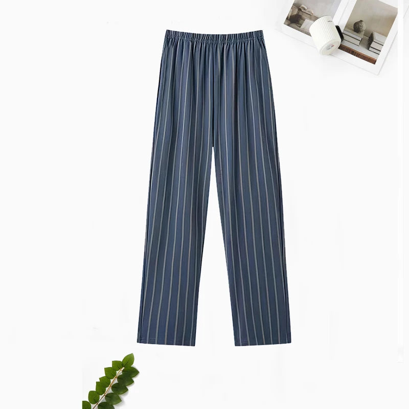 Good-Looking Men's Pajama Pants for Spring, Autumn, and Summer, Thin Long Pants, Plus Size, Loose Plaid Home Pants for Middle-Aged Dads
