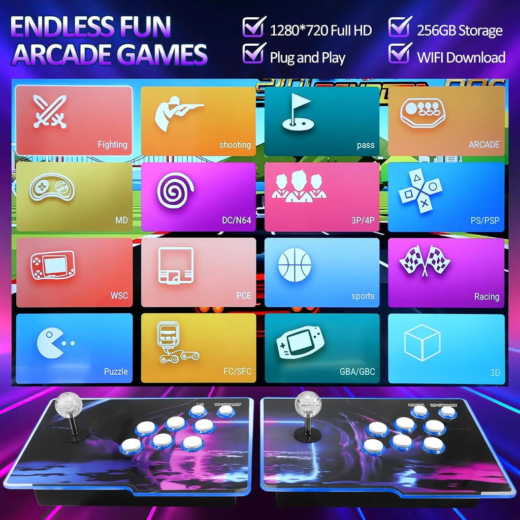 Newly 3D Arcade Games Console with 256G Built-in 30000+ Classic Games, 20+ Simulators, WiFi Download Game, Retro Arcade Machine