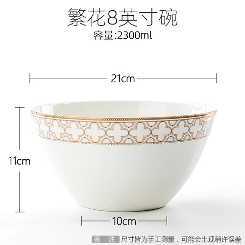 Delicate Bone China Bowl Saucer Luxury Gold-plated Dinner Plate Coffee Cup Hotel Restaurant Dinnerware Dinner Cooking Fish Plate