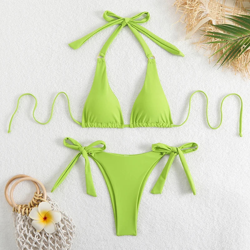 Sexy Bikini Women Swimsuits Swimwear Woman 2026 Halter Tie Bathing Suit Lace Up Beach Wear Swimming Fo Female Thong Bikinis Sets