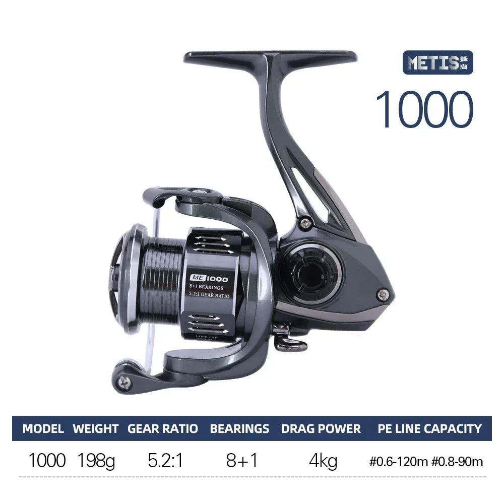 TSURINOYA METIS 1000 2000 3000 Spinning Fishing Reel 8kg Drag Lure Reel Lightweight 8+1 Bearings Bass Saltwater Fishing Coil