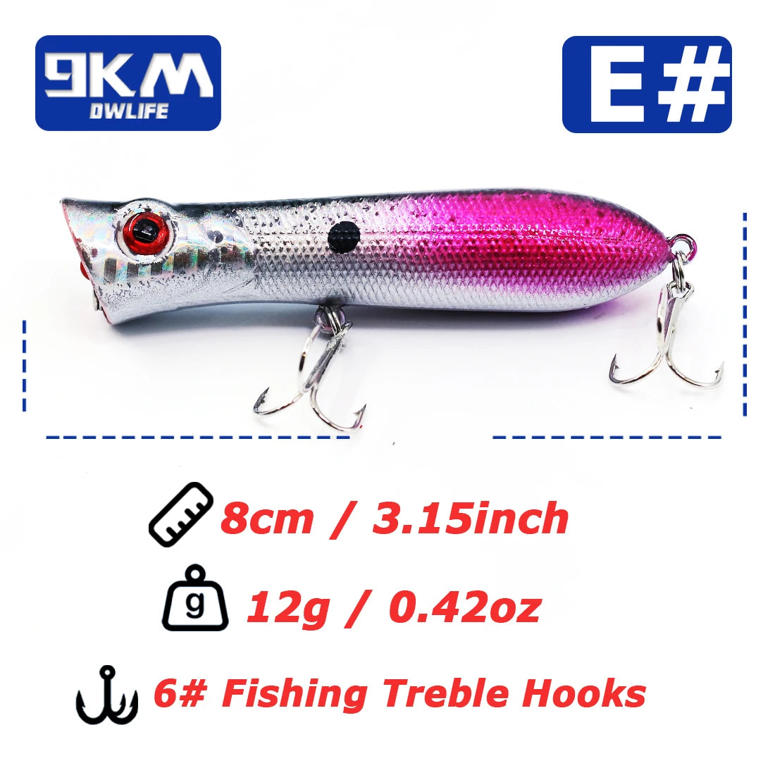 8cm 12g Topwater Popper Fishing Lure Saltwater Surface Casting Bait Freshwater Bass Trout Catfish Striper Tuna Large Predator