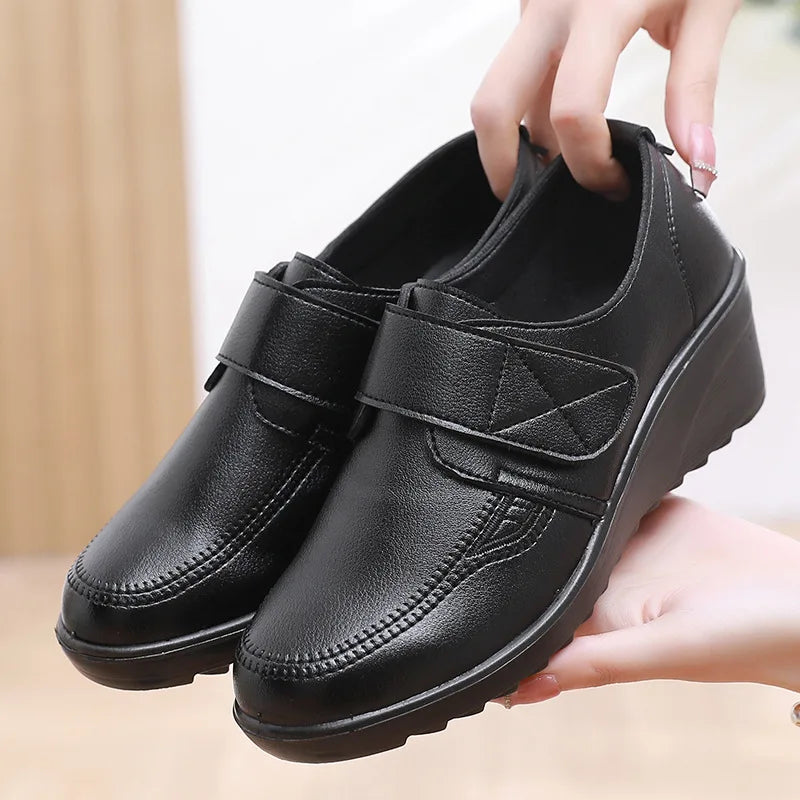Women's Shoes Zip Womens Wedge Shoes Black Soft Sole Moms Shoes Non Slip Durable Women High Heels Comfortable Zapatos De Mujer