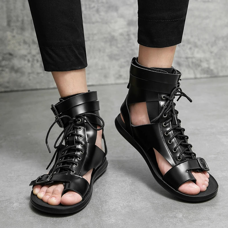 Gladiator Sandals Shoes for Men Walking Summer Cork Roman Mens Black White Beach Leather Designer Brand Flip Flops Ankle Boots
