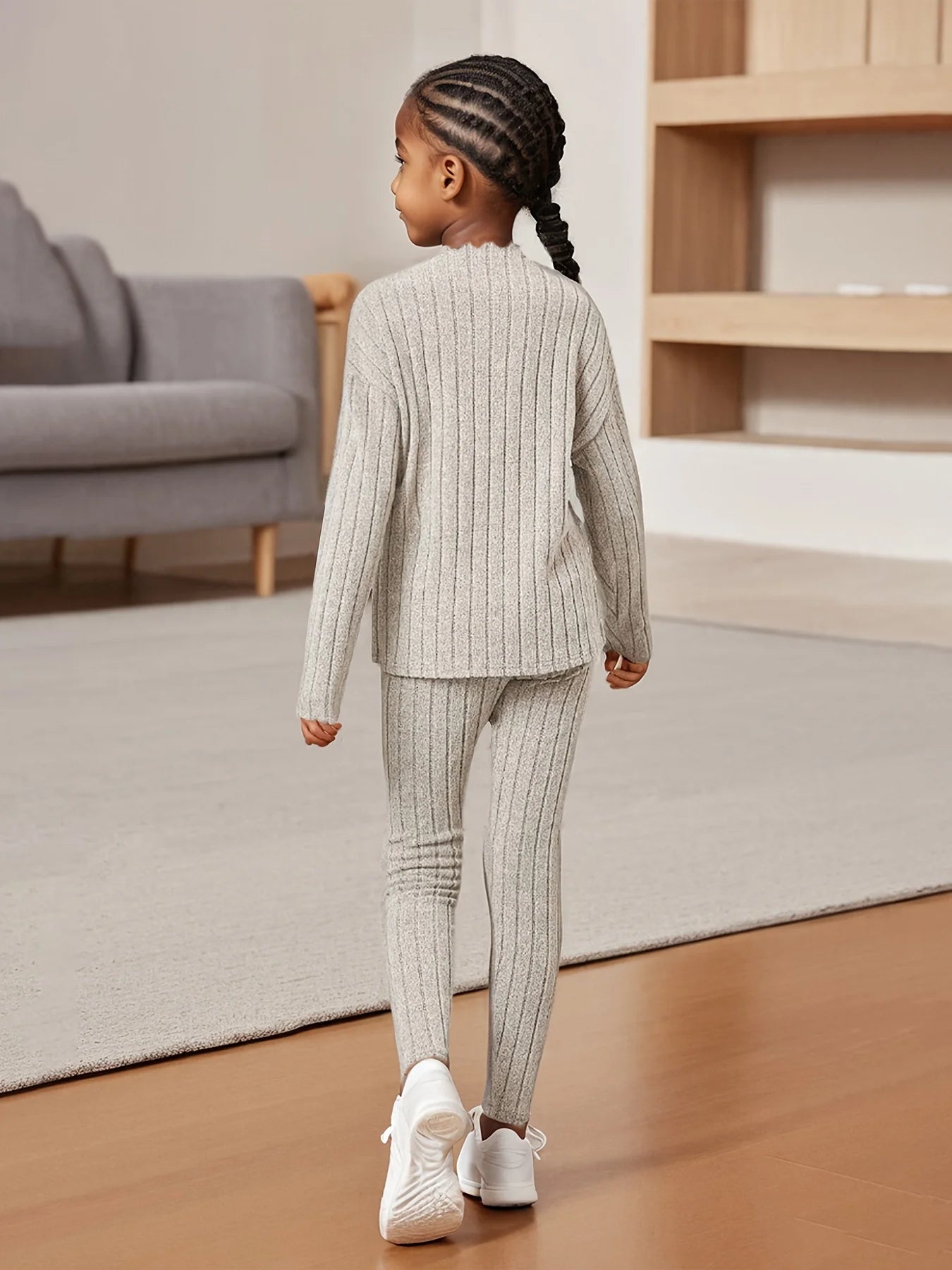 Children's Clothing Ins Girls Autumn Outfit Set Girls Long Sleeve Split Knit Top Skinny Pants Two-Piece Kids Fall Winter Solid Clothes