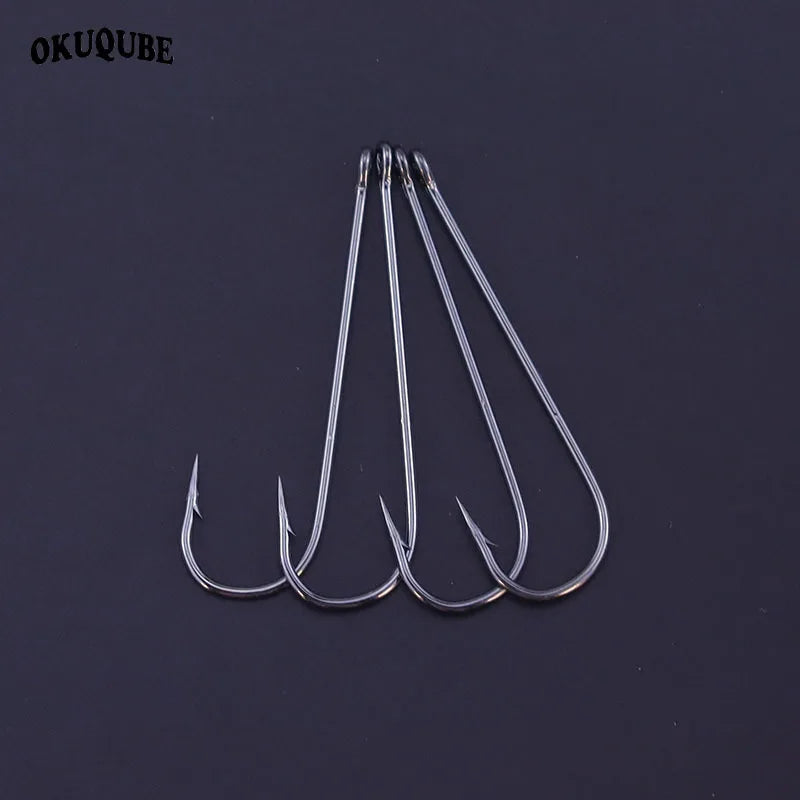 50pcs/lot Fishhooks High Carbon Steel Long And Straight Shank Barbed Fishing Hooks For Fresh And Saltwater Fishing