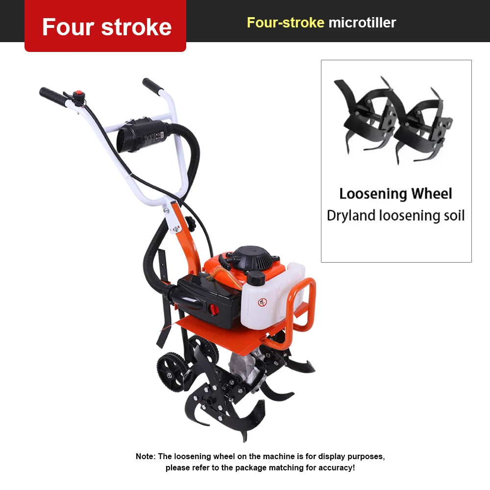 4-Stroke/2-Stroke Micro Tiller Gas-Powered Garden Cultivator Rototiller for Small Farm Land Soil Cultivation Weeding