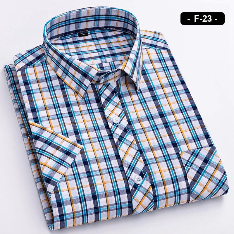 Plaid Short Sleeve Shirts For Man Cotton Checked Colorful New Fashion Summer Young Boy Beach Clothing Confortable Casual Shirts