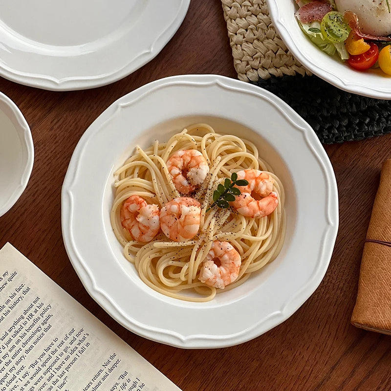Ins Style White Ceramic Dinner Plates Household Versatile Bread Plate Exquisite Restaurant Serving Disc Nordic Dessert Tableware