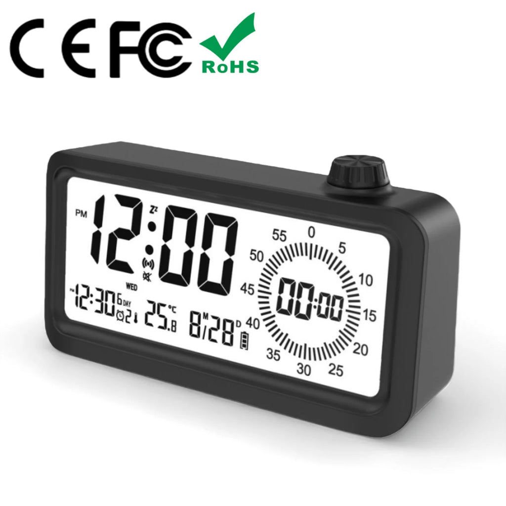 Alarm Clock with 3 Alarms, Night Light, Visual Timer, Digital Clock for Children Students, Desk Clock with Gift Box for Bedroom