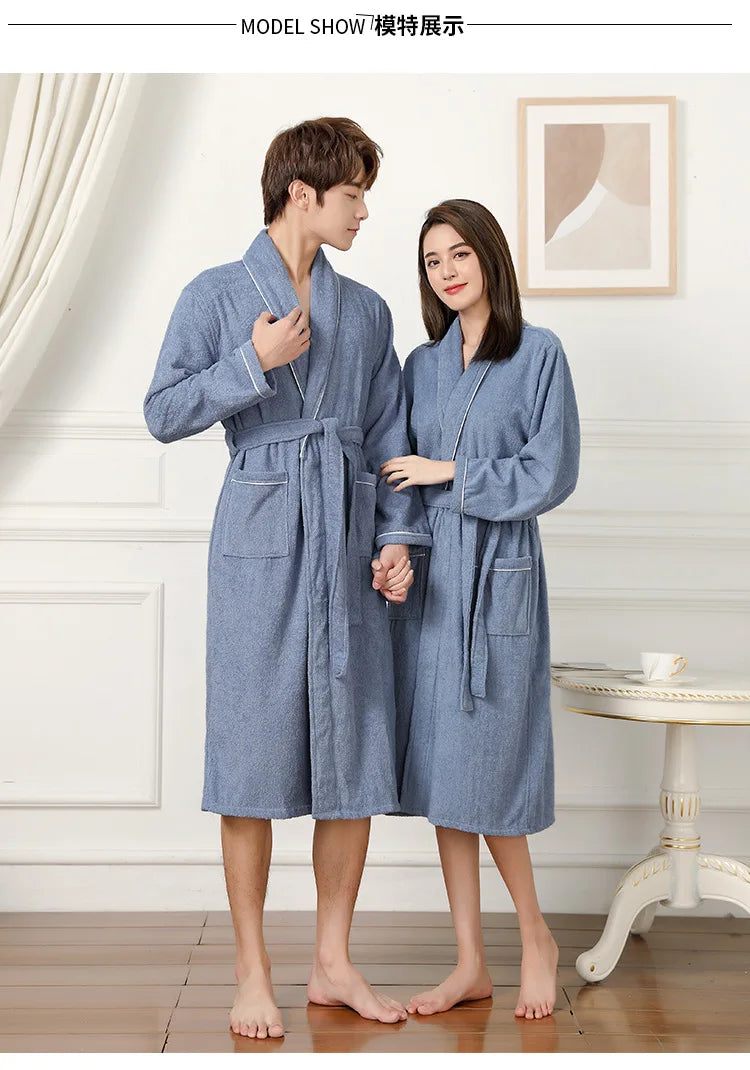 Women's 100% Cotton Toweling Terry Robe Unisex Lovers Soft Bath Robe for Men and Women Nightrobe Sleepwear Casual Home Bathrobe