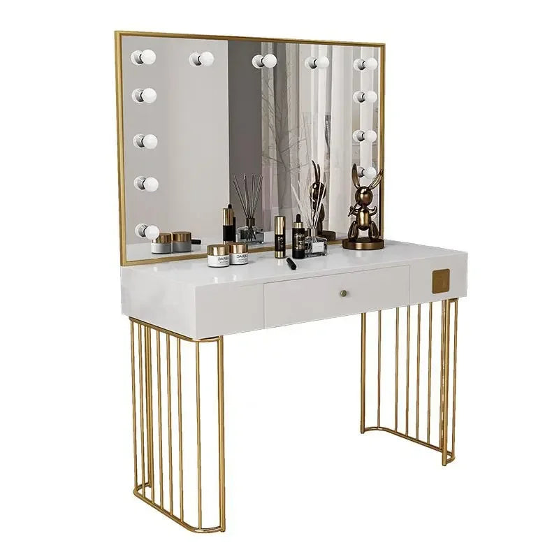 Vanity Set with Lighted Mirror, Makeup Vanity Dressing Table with LED Light, Drawers, Storage Shelves and Cosmetics Cabinet