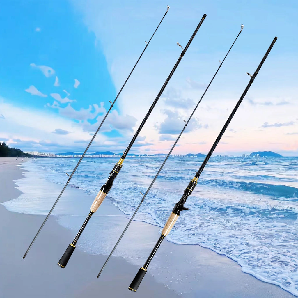 1.8-Meter Two-Section Lure Rod Suitable for Various Waters, Lightweight and Portable, Comfortable to Hold, Imitation Wood Soft Handle, Eav Segmented Grip, All-Black Color with Gold Accents, Enhanced Fashion, Ceramic Guide Rin