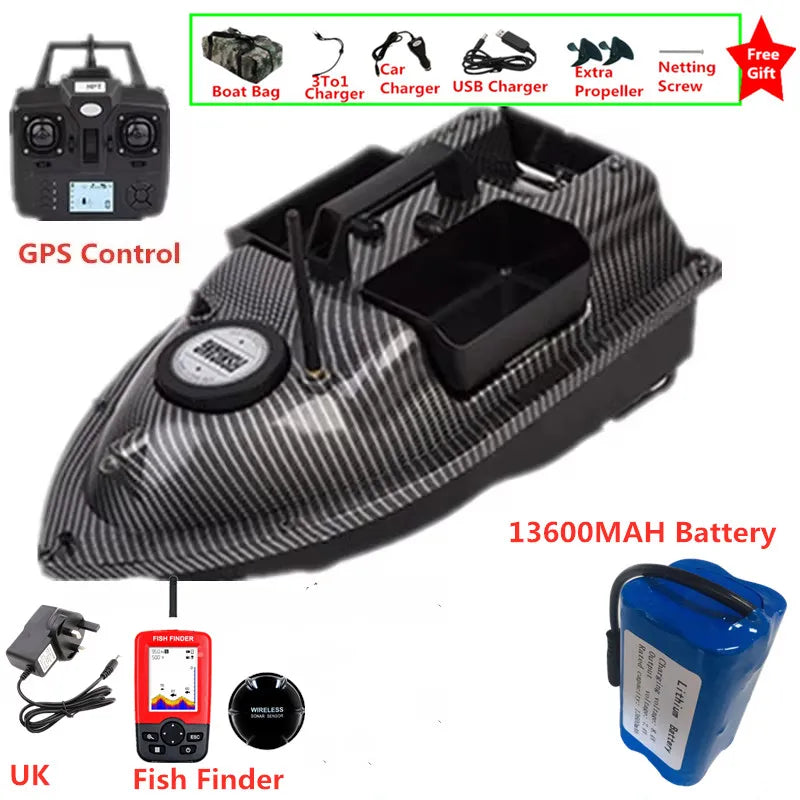 16Point GPS Dual Position Fixed Speed Cruise RC Fishing Bait Boat 2KG 500M 3-Hopper 16 Point GPS Nesting Boat Fish Finder VS V18