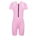 Kids Girls Boys Rash Guard One-piece Swimsuit Short Sleeves Zippered Shorty Wetsuit Swimwear Pool Beach Surfing Bathing Suit
