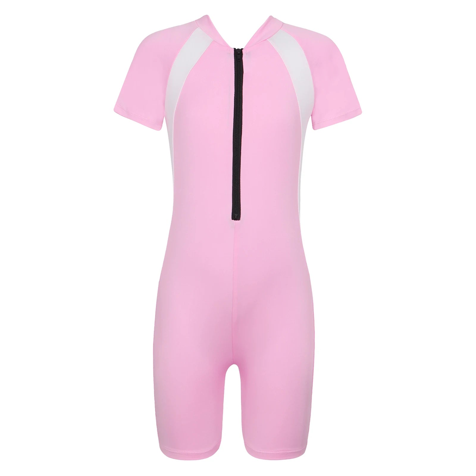 Kids Girls Boys Rash Guard One-piece Swimsuit Short Sleeves Zippered Shorty Wetsuit Swimwear Pool Beach Surfing Bathing Suit