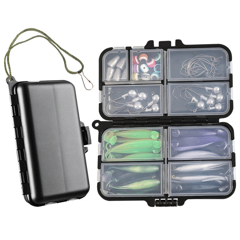 TAIYU 56pcs/Set Fishing Lures Kit For Freshwater/Saltwater Soft Lures Pro Gear Tackle Box Fishing Tackle With Fishing Accessorie