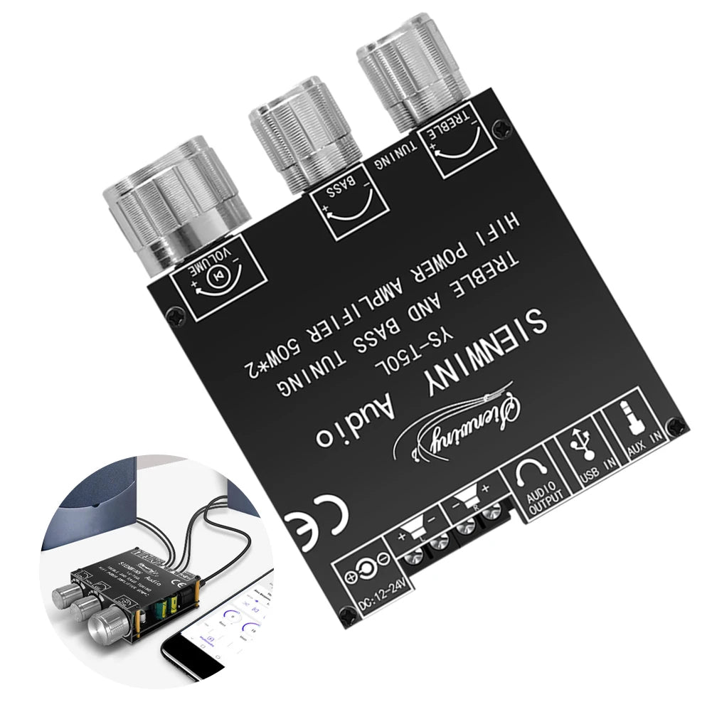 YS-T50L Stereo Audio Amplifier APP Control Bluetooth-Compatible 5.1 Audio Power Amp 3.5mm AUX Passive Speakers Channel 5.1 50W*2