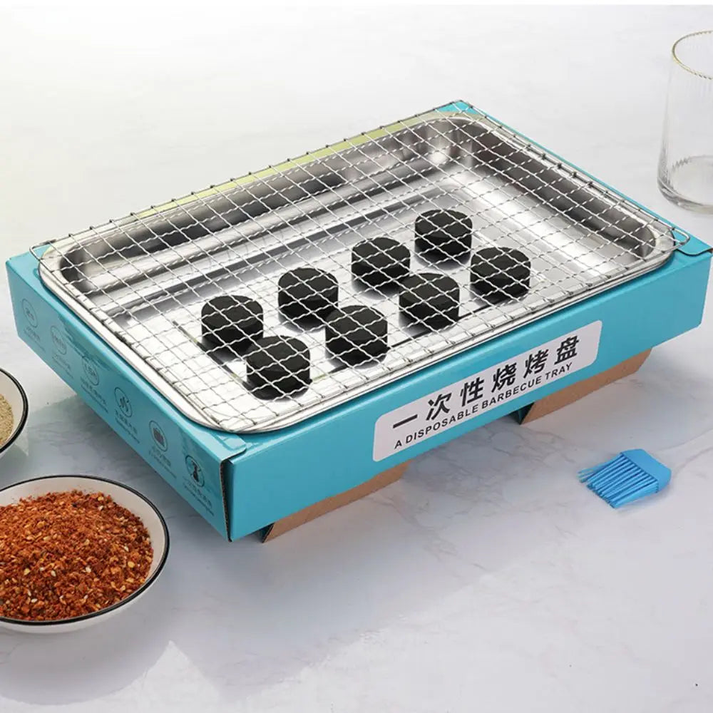 Household Disposable Barbecue Grill Smokeless Anti-scalding Shell BBQ Grill Rectangular with Brush Charcoal Grill Outdoor
