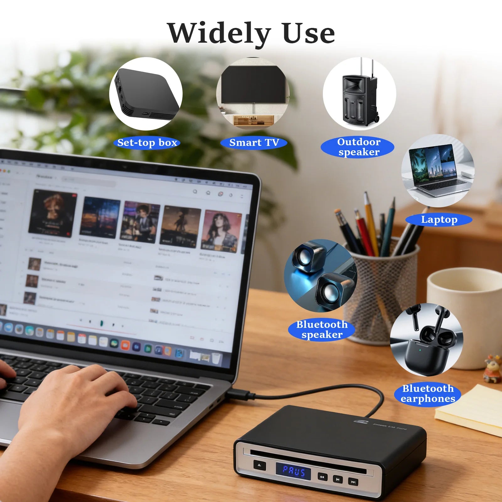 Car CD Player for Portable,  External Car CD player, Dual-Mode USB or Bluetooth CD Player with for Car All-Models, Plug and Play