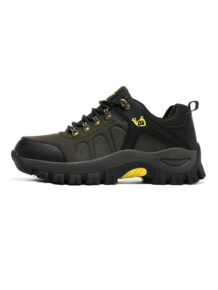 Men's Outdoor Lightweight Leather Patchwork Work Boots Durable Lace-Up Hiking Shoes for Construction Site And Mountain Climbing
