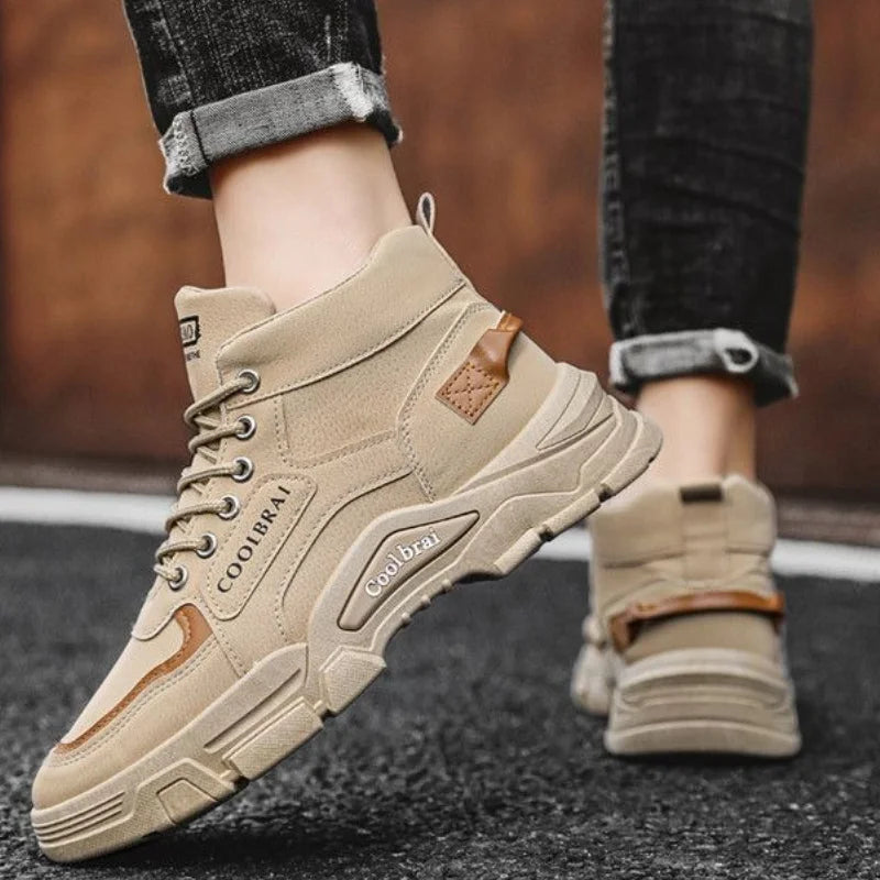 Men's High Top Boots Platform Casual Shoes Non Slip Comfortable Hiking Boots for Men Outdoor Working Shoes Lace-up Ankle Boots