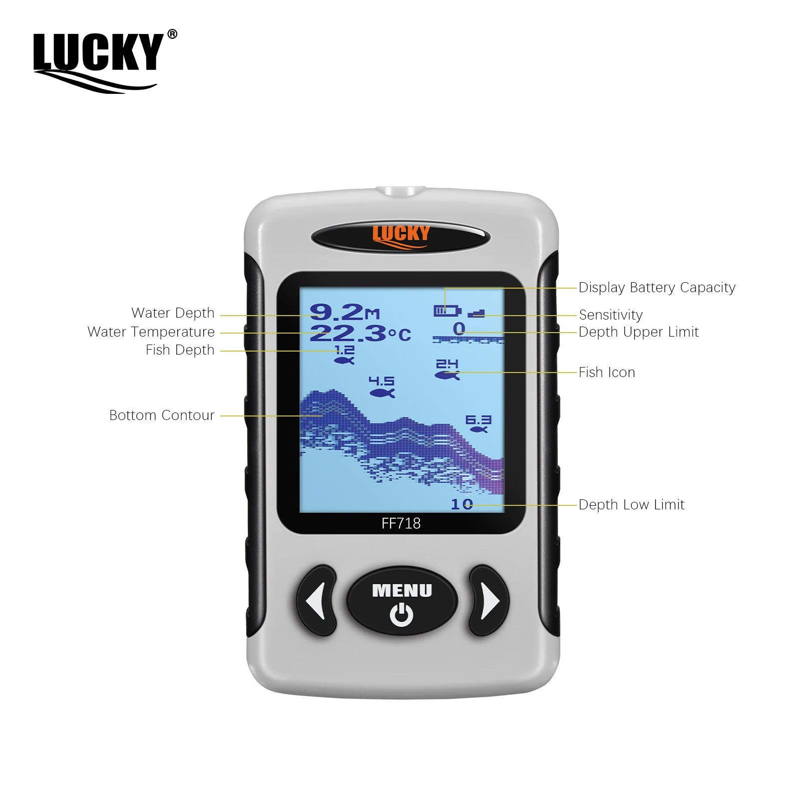 Lucky FF718& FF718D Portable Fish Finder 100M/328FT Sonar Depth Sounder Alarm Ocean River Lake