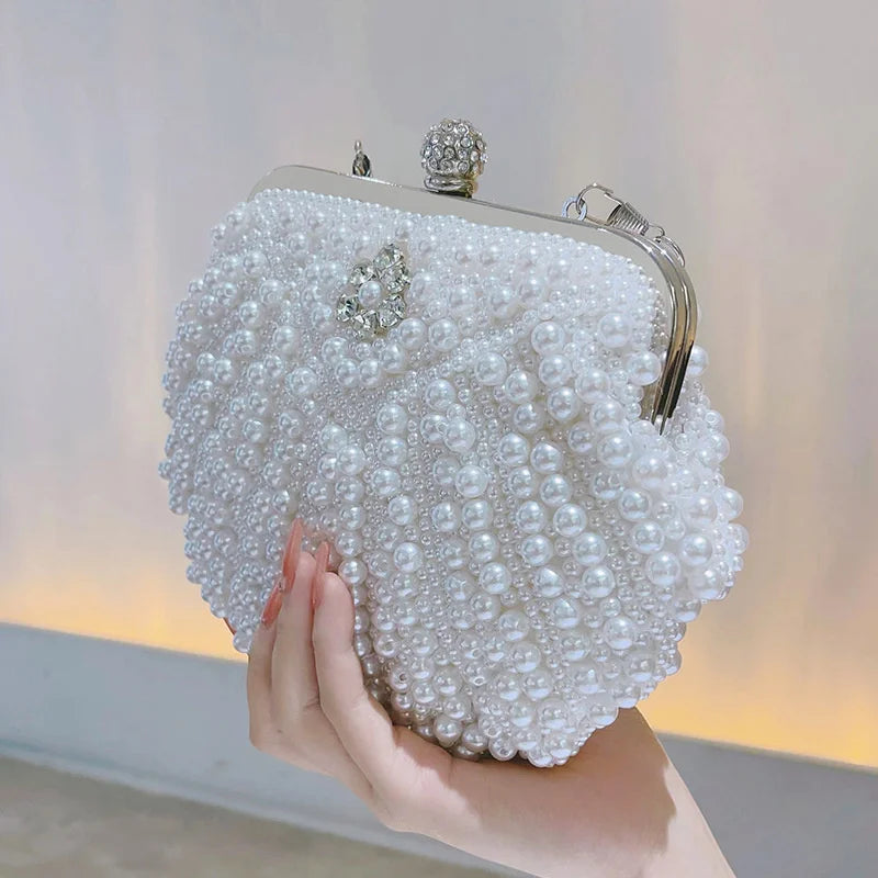 White Pearls Handbags for Woman 2026 New Luxury Top-handle Beading Evening Bags Wedding Party Clutch Purse Bolsas De Mujer