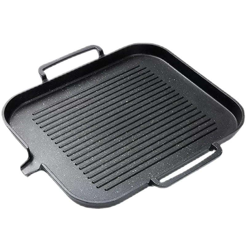 Korean Barbecue Grill Pan Indoor Outdoor Smokeless Cast Aluminum Cooking Skillet Nonstick Plate with Pour, for Gas and Induction