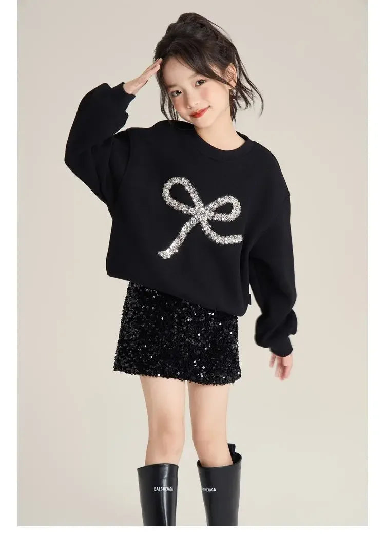 Kids Girls Clothes Girls Fall Boutique Sets Top  Sequined  Elementary Student Clothes Skirts Princess 2025  Elegant Suits 3-8 T