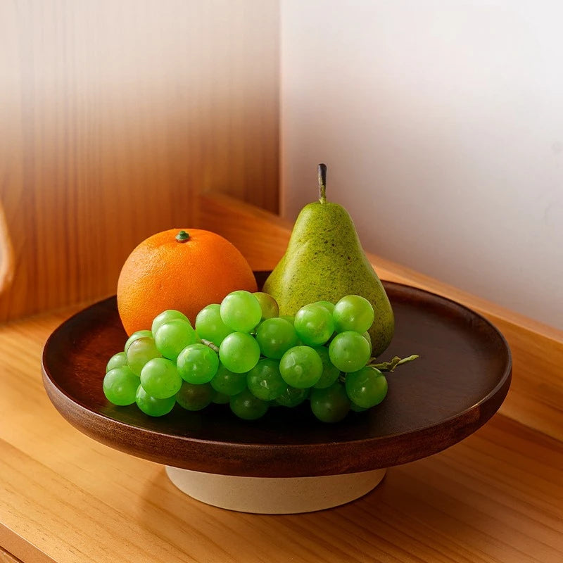 Modern Round Wooden Cake Tray with Glass Cover Dessert Bread Display Stand Fruit Snack Plate Kitchen Utensils Holiday Decoration