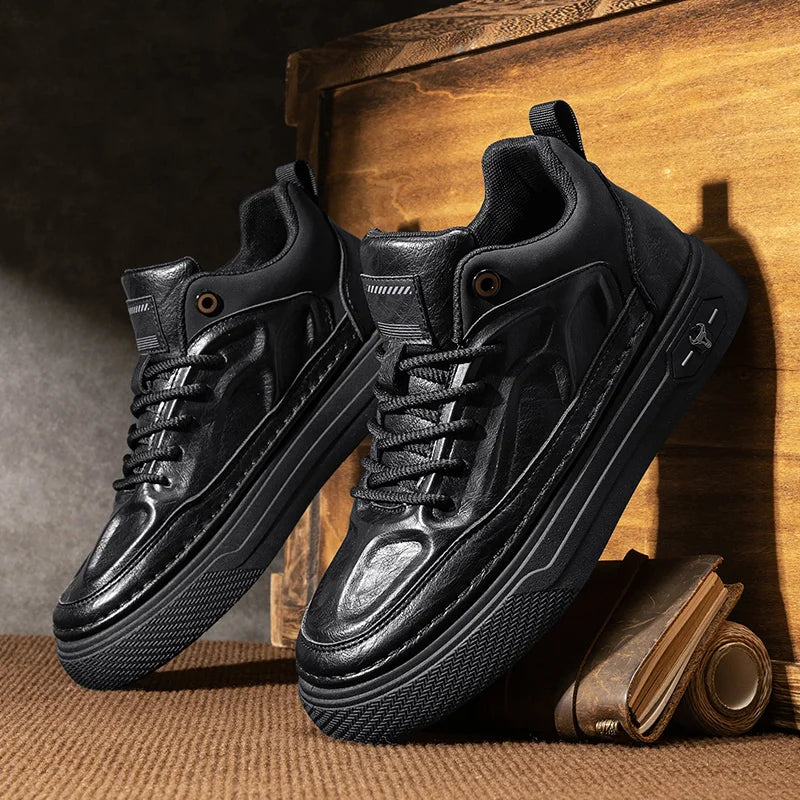Men's Leather Boots Versatile High Top Casual Sports Shoes Trainer Outdoor Fashion Wear-resistant Running Shoes Motorcycle Boots