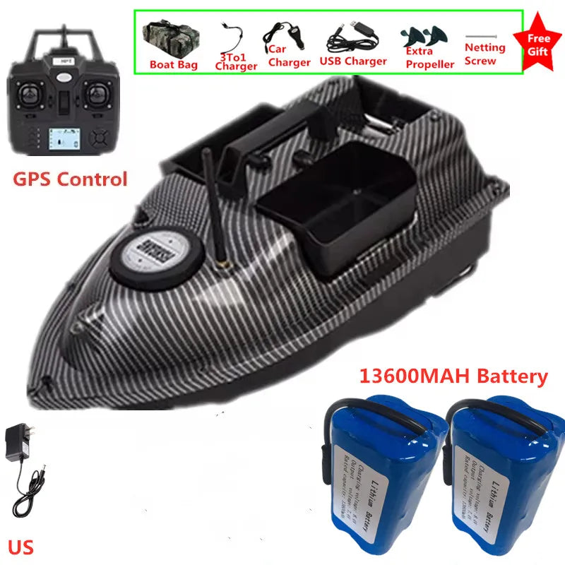 16Point GPS Dual Position Fixed Speed Cruise RC Fishing Bait Boat 2KG 500M 3-Hopper 16 Point GPS Nesting Boat Fish Finder VS V18