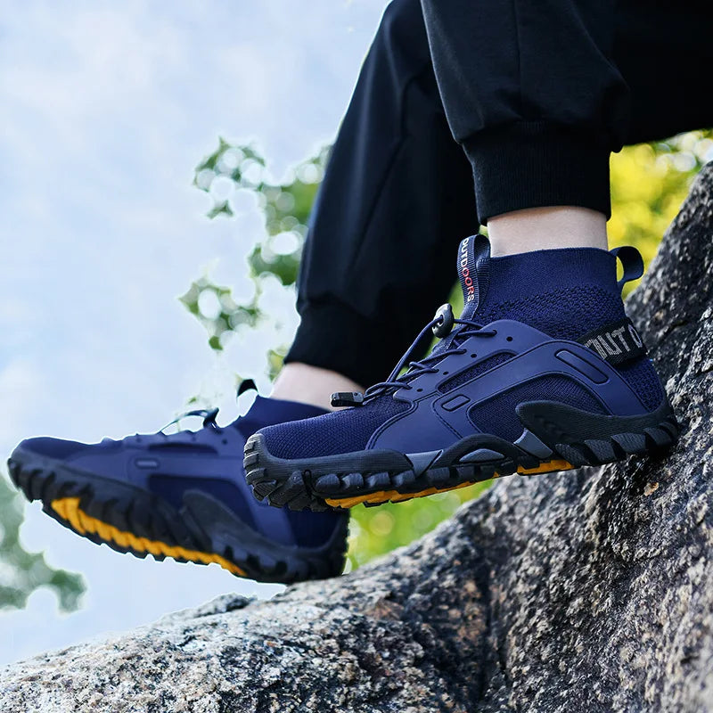 Men's Wading Sneakers High-Top Lightweight Slip Resistant Hiking Shoes Outdoor Breathable Mesh Ankle Boots Male Fishing Footwear
