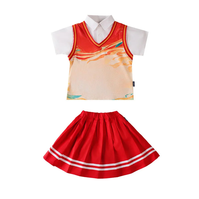 Kids Summer Kindergarten School Uniform For Boy Girl Top and Bottom Clothes Set Child Student Outfit Suit Stage Performance Wear