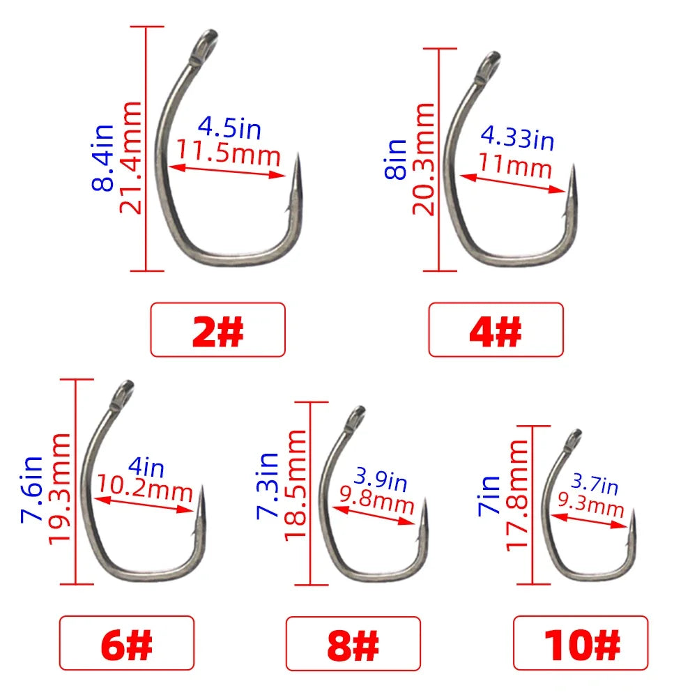 Hirisi 15pcs Carp Fishing Hooks With Eye Micro Barb High Carbon Steel Fish Hooks PTFE Coated X917 Fishing Accessories