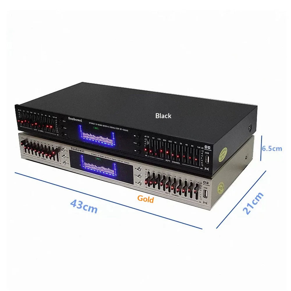 Stereo Equalizer for Home Audio System, Dual Channel 10-Band Graphic Equalizer Professional Rack Mount EQ Tuner, Noise Reduction
