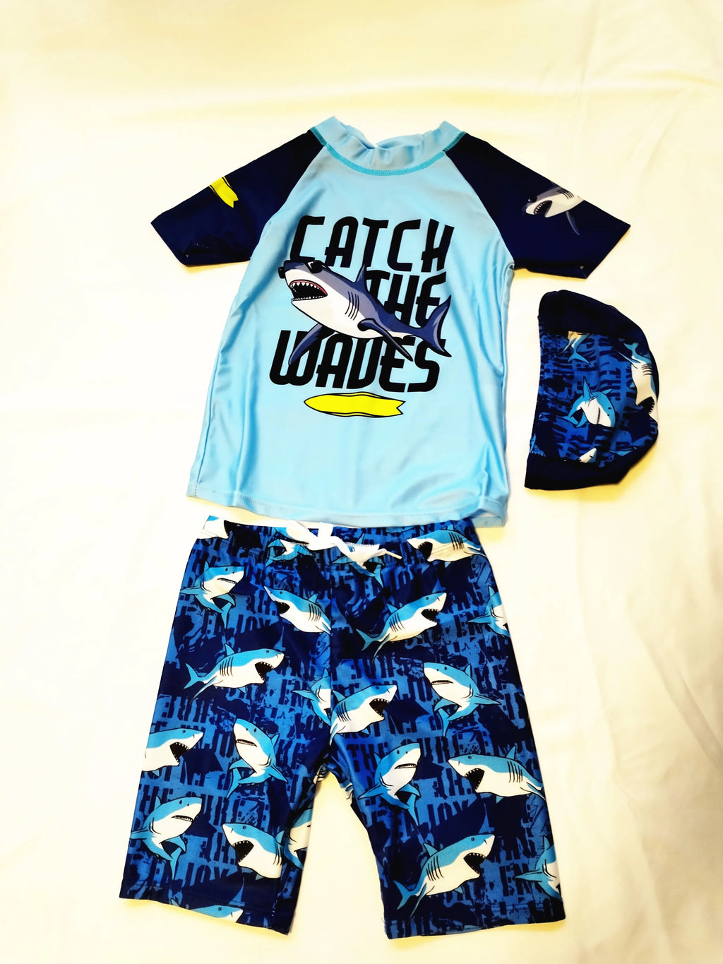 Kids Swimsuit Boys Two Pieces Shark Swimsuit Toddler Rash Guard and Trunk Set with Hat