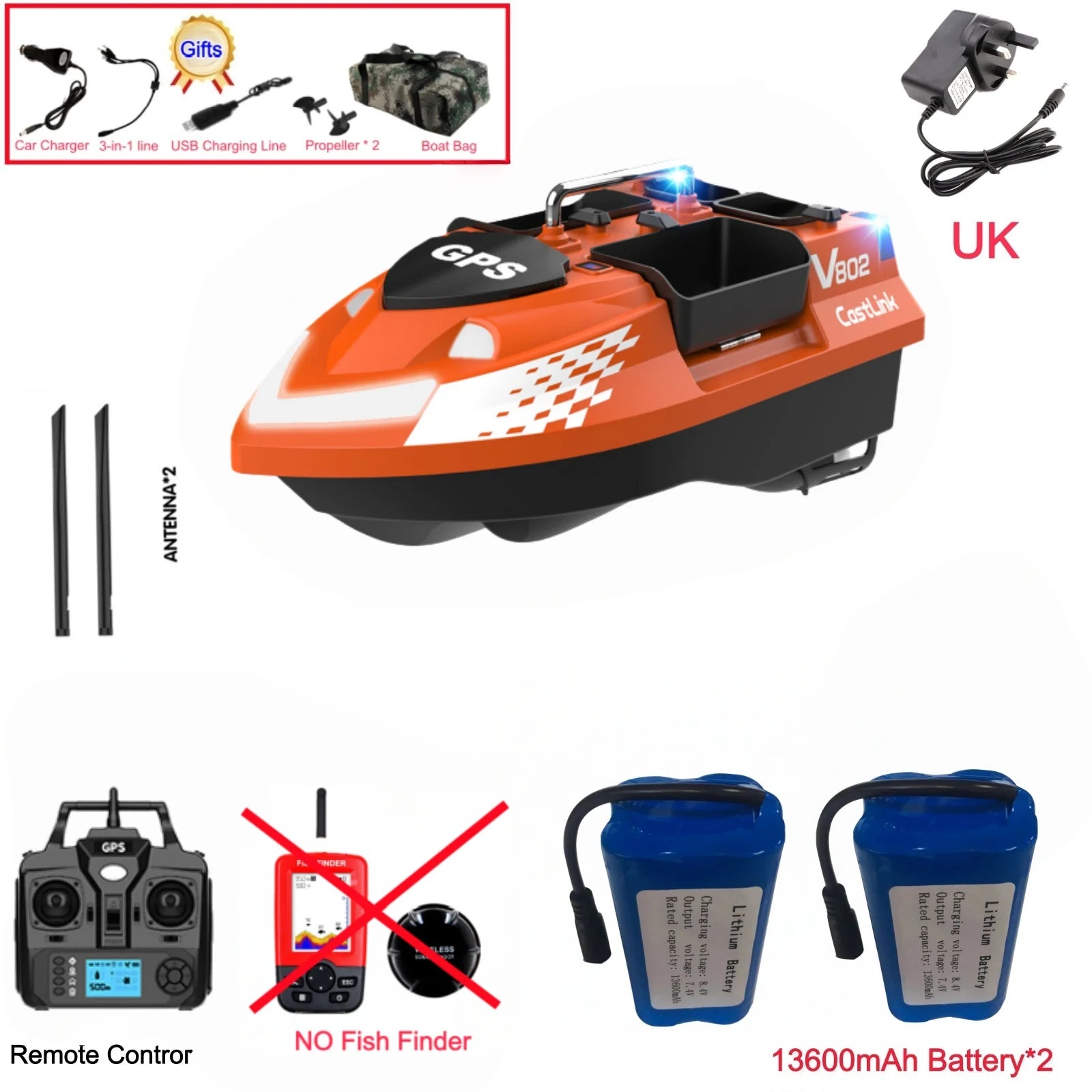 GPS Positioning 160 Positioning Points Fishing Boat Rc Bait Boat 4 Hoppers Waterproof 3KG Load 500M 15KM/H GPS One Click Return