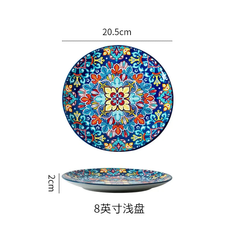Bohemia Ceramic Rice Bowl Serving Plate Creative Ceramic Cutlery Soup Noodle Bowl Household Handle Bowl Sauce Dish
