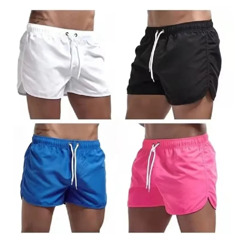 Mens Swim Trunks with Mesh Lining Side Pockets Solid Beach Shorts Quick Dry Lightweight Drawstring Board Shorts Summer Swimwear