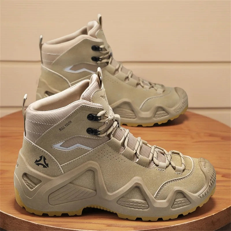 Men Tactical Boots with Straps for Combat Training Waterproof Straps Outdoor Hiking Breathable Shoes Multifunctional Motorcycle