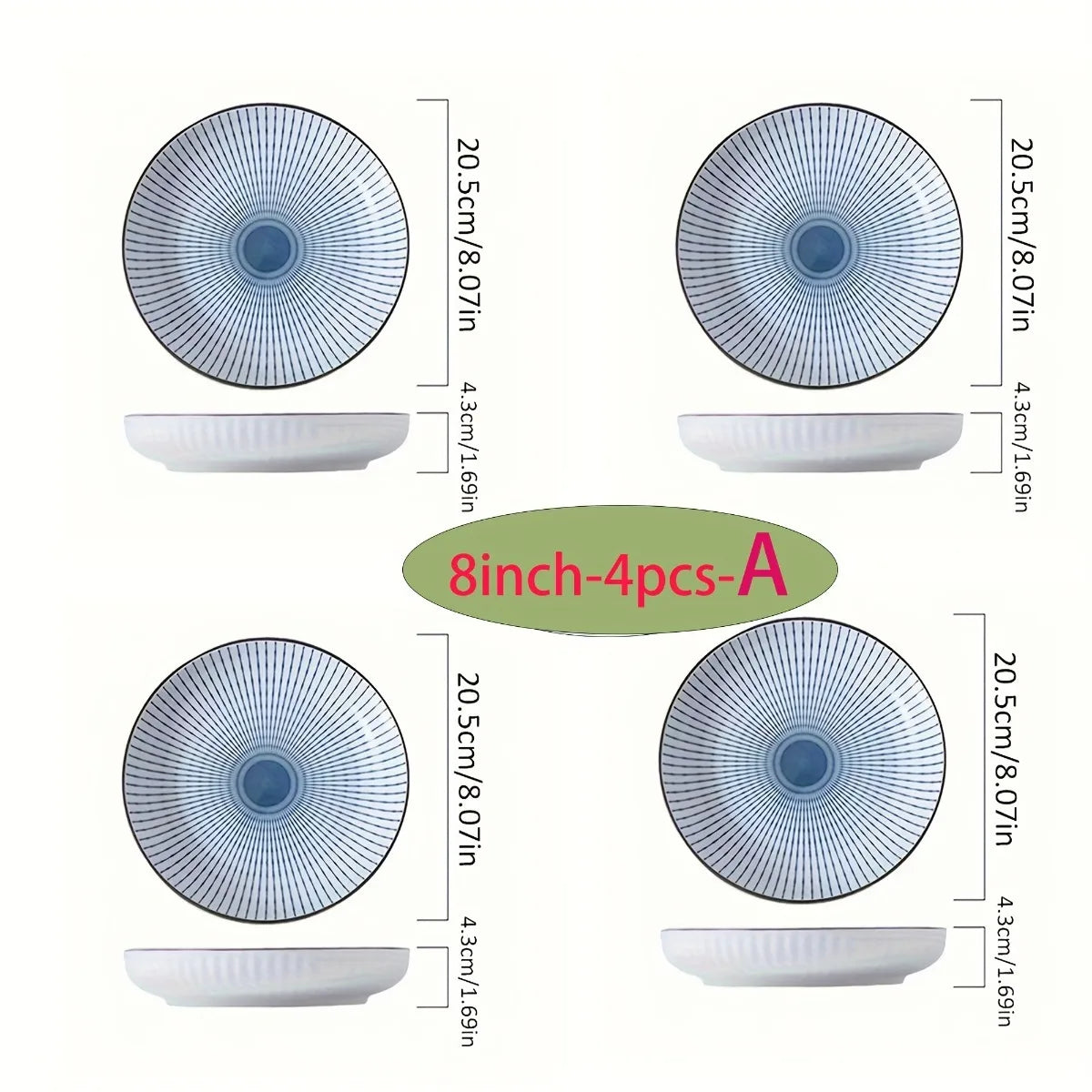 Set of 4 Ceramic Round Plates Bowls, Retro Design Serveware for Salad Dessert, Suitable for Halloween Thanksgiving Holiday Meals