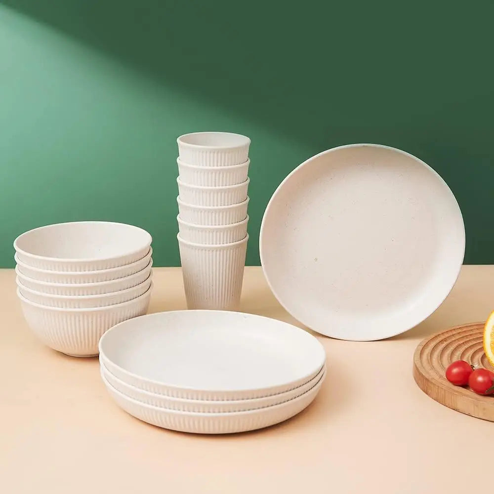 18pc Reusable Tableware Set Bowls Plates Cups Set Drop Resistant Cups Plates and Bowls for Home Outdoor Camping Kitchen Supplies