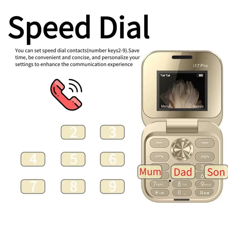 Seniors Cell Phone Foldable Multifunctional Clamshell Phone 1.77 Inch Screen Mini Mobile Phone Portable Clamshell Phone With